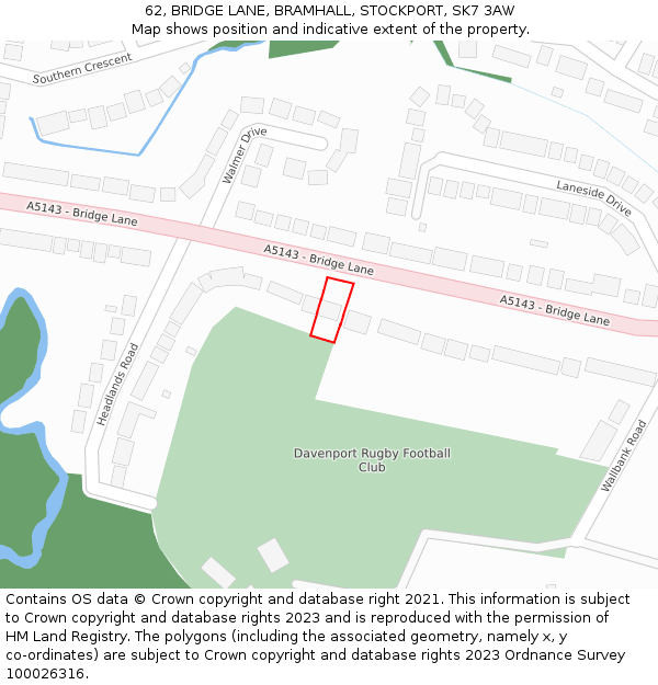 62, BRIDGE LANE, BRAMHALL, STOCKPORT, SK7 3AW: Location map and indicative extent of plot