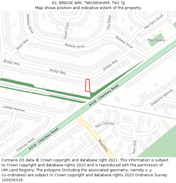 62, BRIDGE WAY, TWICKENHAM, TW2 7JJ: Location map and indicative extent of plot