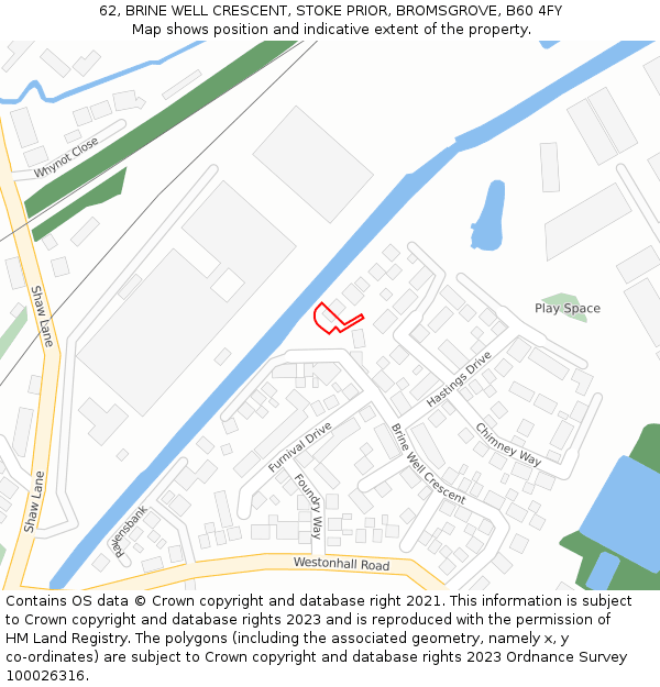 62, BRINE WELL CRESCENT, STOKE PRIOR, BROMSGROVE, B60 4FY: Location map and indicative extent of plot