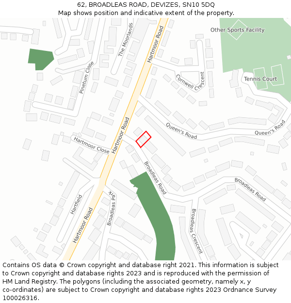 62, BROADLEAS ROAD, DEVIZES, SN10 5DQ: Location map and indicative extent of plot