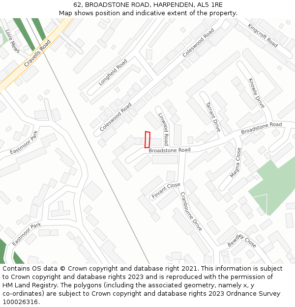 62, BROADSTONE ROAD, HARPENDEN, AL5 1RE: Location map and indicative extent of plot
