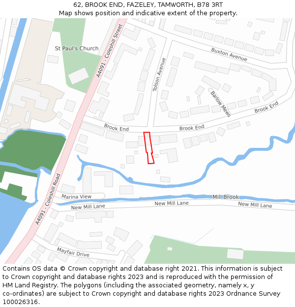 62, BROOK END, FAZELEY, TAMWORTH, B78 3RT: Location map and indicative extent of plot