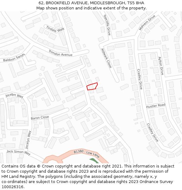 62, BROOKFIELD AVENUE, MIDDLESBROUGH, TS5 8HA: Location map and indicative extent of plot