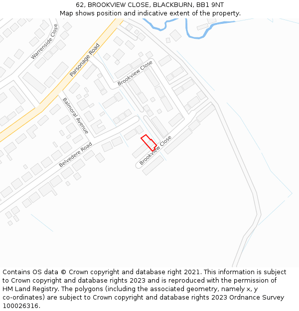 62, BROOKVIEW CLOSE, BLACKBURN, BB1 9NT: Location map and indicative extent of plot