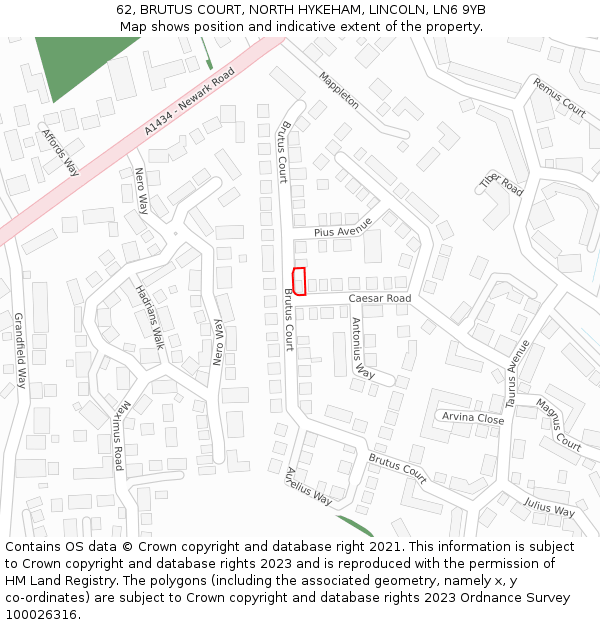 62, BRUTUS COURT, NORTH HYKEHAM, LINCOLN, LN6 9YB: Location map and indicative extent of plot