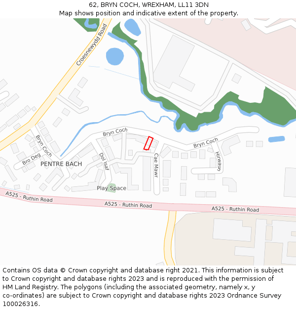 62, BRYN COCH, WREXHAM, LL11 3DN: Location map and indicative extent of plot