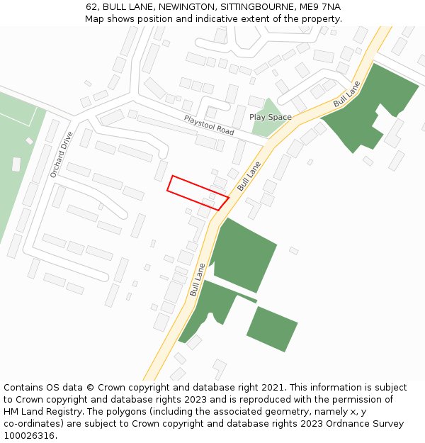 62, BULL LANE, NEWINGTON, SITTINGBOURNE, ME9 7NA: Location map and indicative extent of plot
