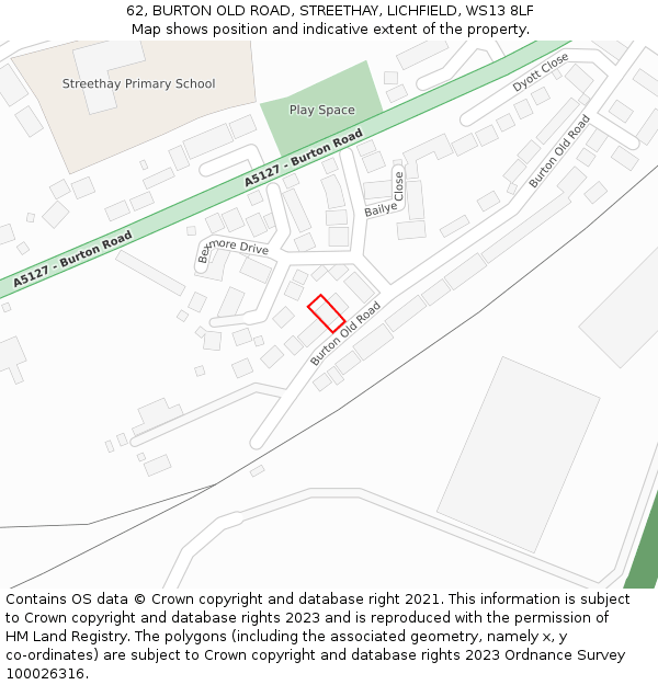 62, BURTON OLD ROAD, STREETHAY, LICHFIELD, WS13 8LF: Location map and indicative extent of plot