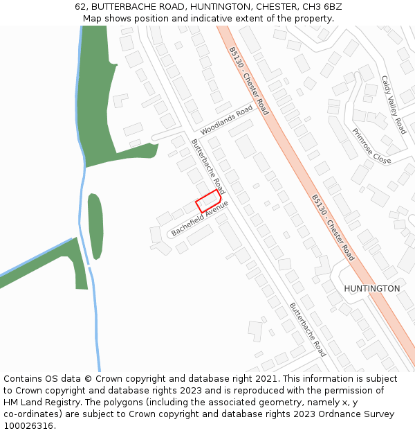 62, BUTTERBACHE ROAD, HUNTINGTON, CHESTER, CH3 6BZ: Location map and indicative extent of plot