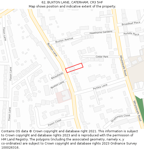 62, BUXTON LANE, CATERHAM, CR3 5HF: Location map and indicative extent of plot