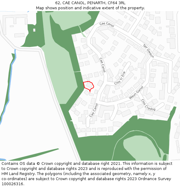 62, CAE CANOL, PENARTH, CF64 3RL: Location map and indicative extent of plot
