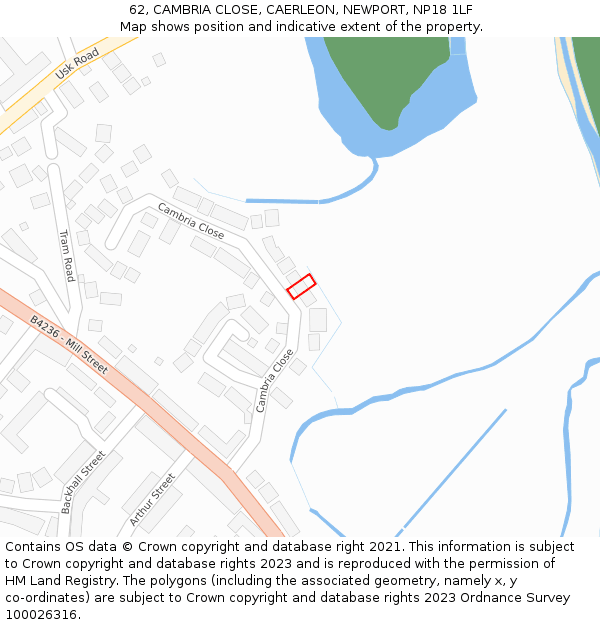 62, CAMBRIA CLOSE, CAERLEON, NEWPORT, NP18 1LF: Location map and indicative extent of plot