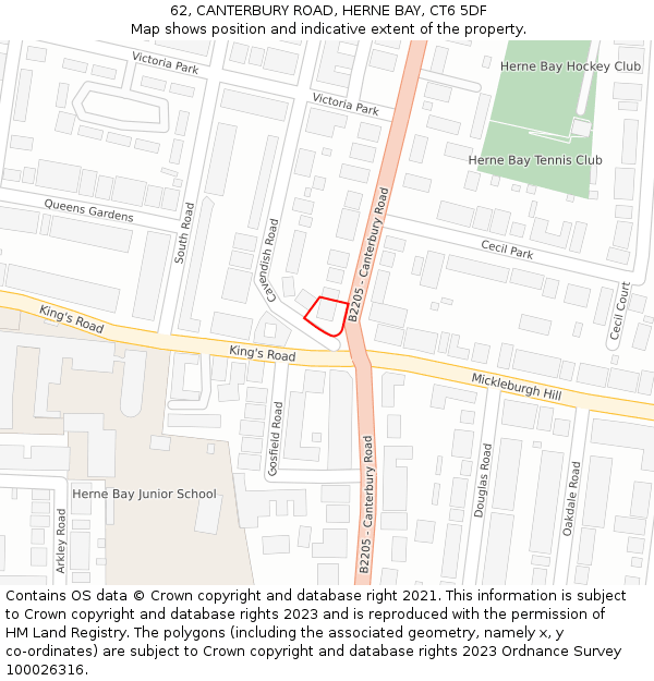 62, CANTERBURY ROAD, HERNE BAY, CT6 5DF: Location map and indicative extent of plot