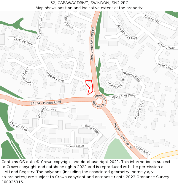 62, CARAWAY DRIVE, SWINDON, SN2 2RG: Location map and indicative extent of plot