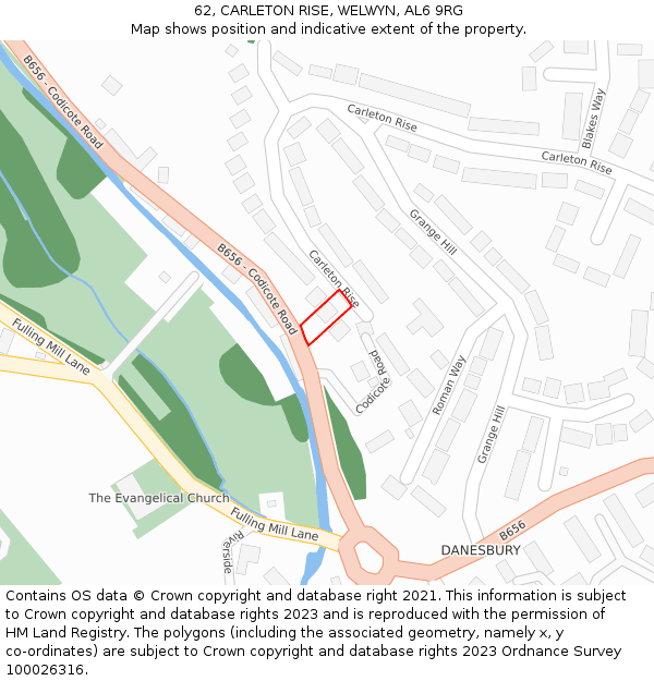 62, CARLETON RISE, WELWYN, AL6 9RG: Location map and indicative extent of plot