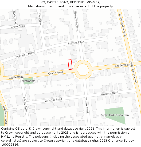 62, CASTLE ROAD, BEDFORD, MK40 3PJ: Location map and indicative extent of plot