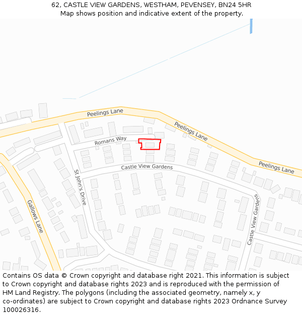 62, CASTLE VIEW GARDENS, WESTHAM, PEVENSEY, BN24 5HR: Location map and indicative extent of plot