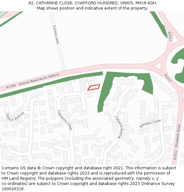 62, CATHARINE CLOSE, CHAFFORD HUNDRED, GRAYS, RM16 6QH: Location map and indicative extent of plot