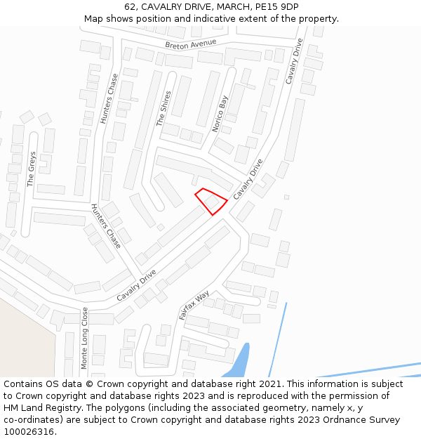 62, CAVALRY DRIVE, MARCH, PE15 9DP: Location map and indicative extent of plot