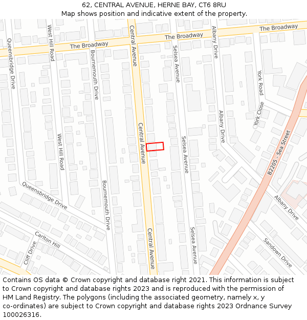 62, CENTRAL AVENUE, HERNE BAY, CT6 8RU: Location map and indicative extent of plot