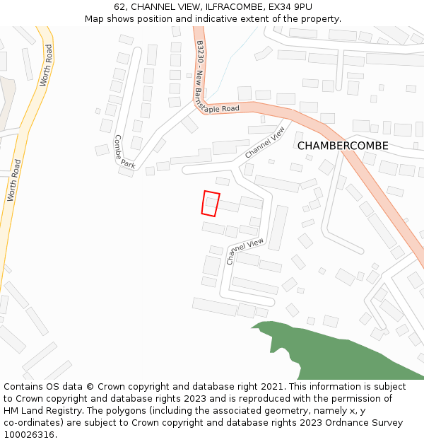 62, CHANNEL VIEW, ILFRACOMBE, EX34 9PU: Location map and indicative extent of plot