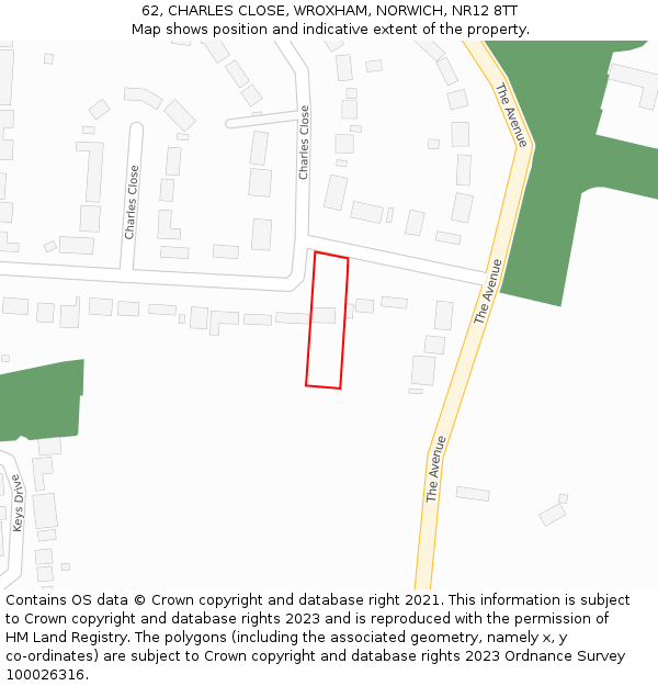62, CHARLES CLOSE, WROXHAM, NORWICH, NR12 8TT: Location map and indicative extent of plot