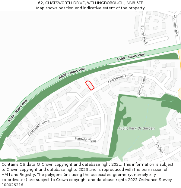 62, CHATSWORTH DRIVE, WELLINGBOROUGH, NN8 5FB: Location map and indicative extent of plot