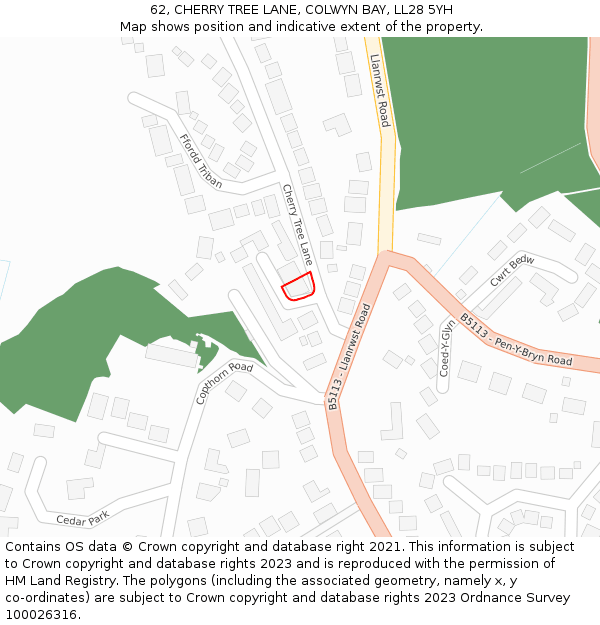 62, CHERRY TREE LANE, COLWYN BAY, LL28 5YH: Location map and indicative extent of plot