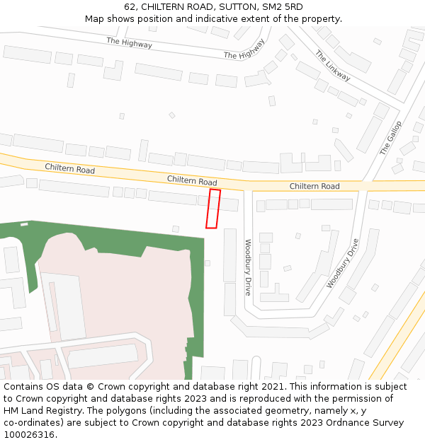 62, CHILTERN ROAD, SUTTON, SM2 5RD: Location map and indicative extent of plot