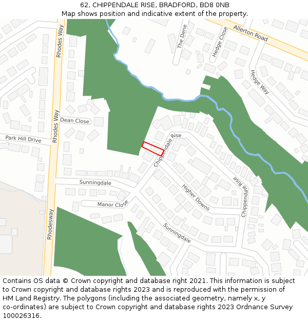 62, CHIPPENDALE RISE, BRADFORD, BD8 0NB: Location map and indicative extent of plot