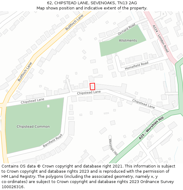 62, CHIPSTEAD LANE, SEVENOAKS, TN13 2AG: Location map and indicative extent of plot