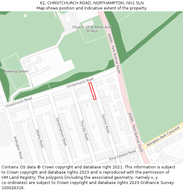 62, CHRISTCHURCH ROAD, NORTHAMPTON, NN1 5LN: Location map and indicative extent of plot