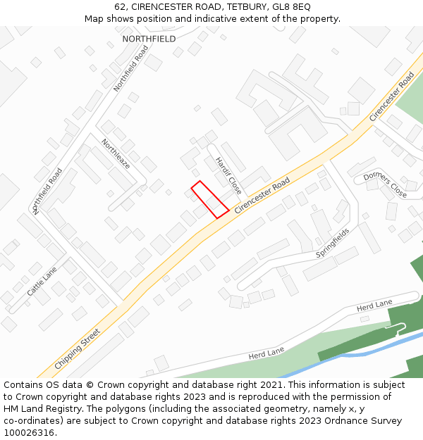 62, CIRENCESTER ROAD, TETBURY, GL8 8EQ: Location map and indicative extent of plot