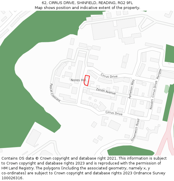62, CIRRUS DRIVE, SHINFIELD, READING, RG2 9FL: Location map and indicative extent of plot