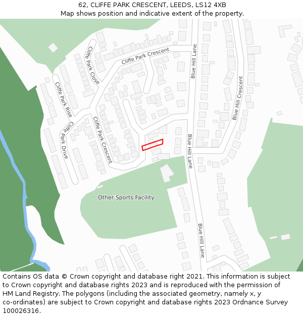 62, CLIFFE PARK CRESCENT, LEEDS, LS12 4XB: Location map and indicative extent of plot