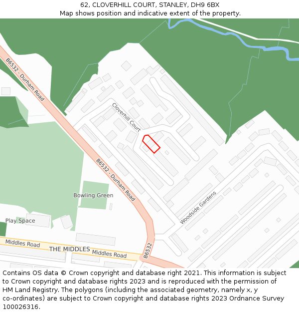 62, CLOVERHILL COURT, STANLEY, DH9 6BX: Location map and indicative extent of plot