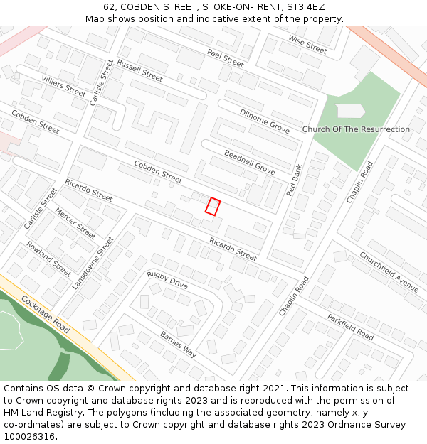 62, COBDEN STREET, STOKE-ON-TRENT, ST3 4EZ: Location map and indicative extent of plot