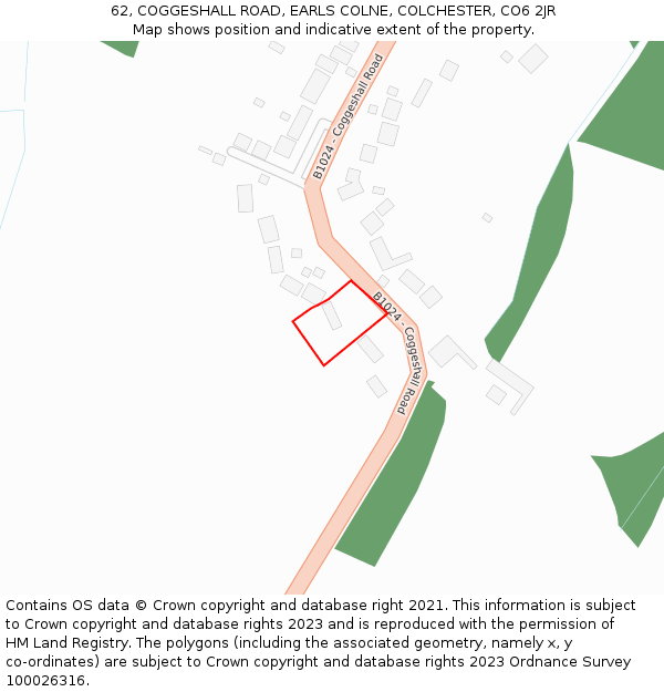 62, COGGESHALL ROAD, EARLS COLNE, COLCHESTER, CO6 2JR: Location map and indicative extent of plot