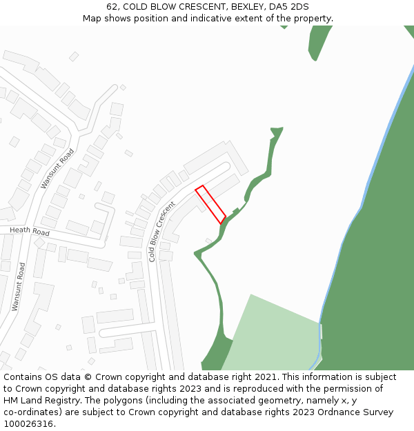 62, COLD BLOW CRESCENT, BEXLEY, DA5 2DS: Location map and indicative extent of plot