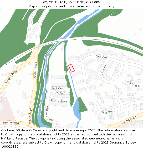 62, COLE LANE, IVYBRIDGE, PL21 0PN: Location map and indicative extent of plot