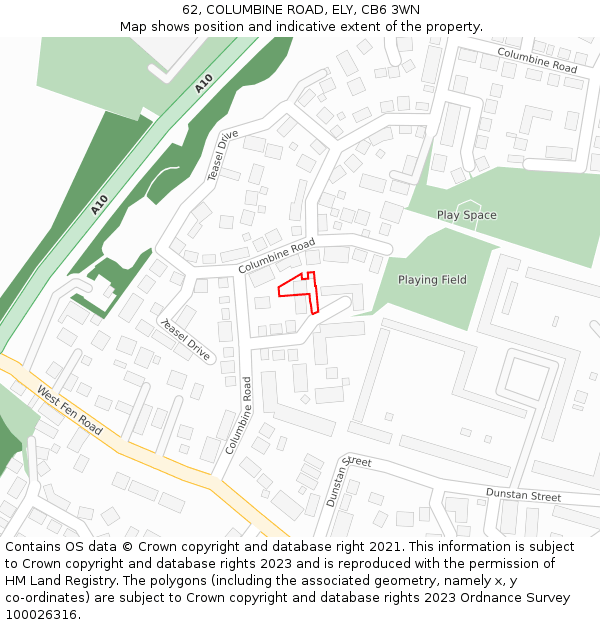 62, COLUMBINE ROAD, ELY, CB6 3WN: Location map and indicative extent of plot