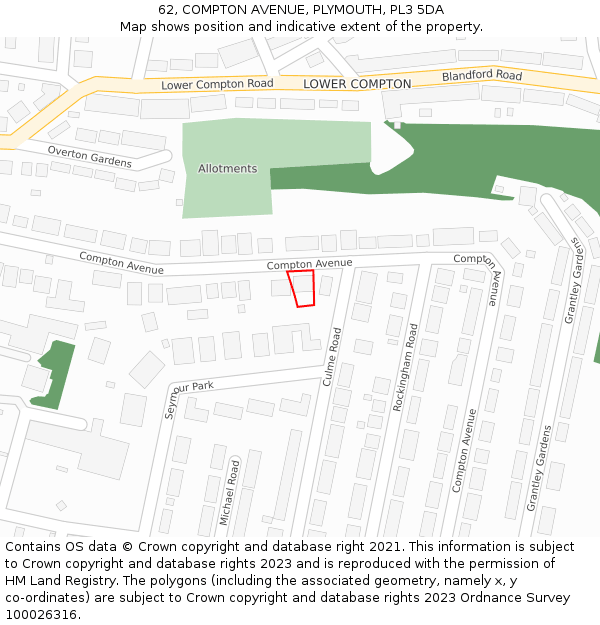 62, COMPTON AVENUE, PLYMOUTH, PL3 5DA: Location map and indicative extent of plot