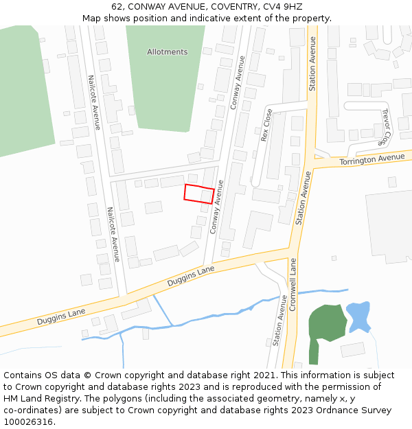 62, CONWAY AVENUE, COVENTRY, CV4 9HZ: Location map and indicative extent of plot