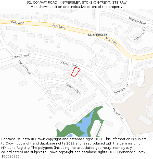 62, CONWAY ROAD, KNYPERSLEY, STOKE-ON-TRENT, ST8 7AW: Location map and indicative extent of plot