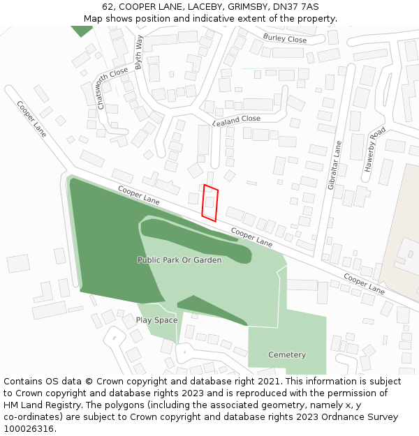 62, COOPER LANE, LACEBY, GRIMSBY, DN37 7AS: Location map and indicative extent of plot