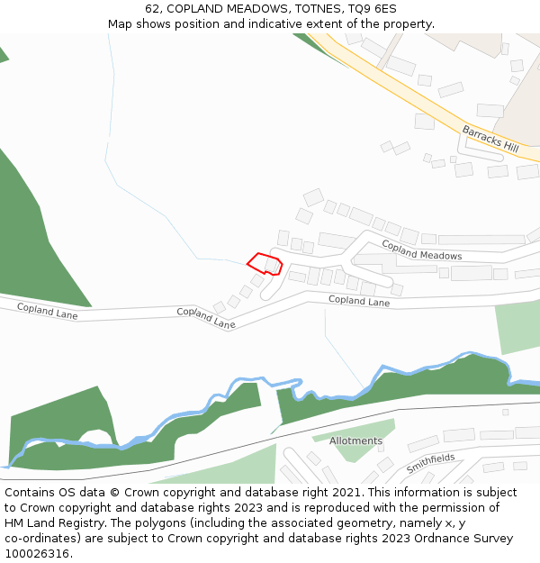 62, COPLAND MEADOWS, TOTNES, TQ9 6ES: Location map and indicative extent of plot