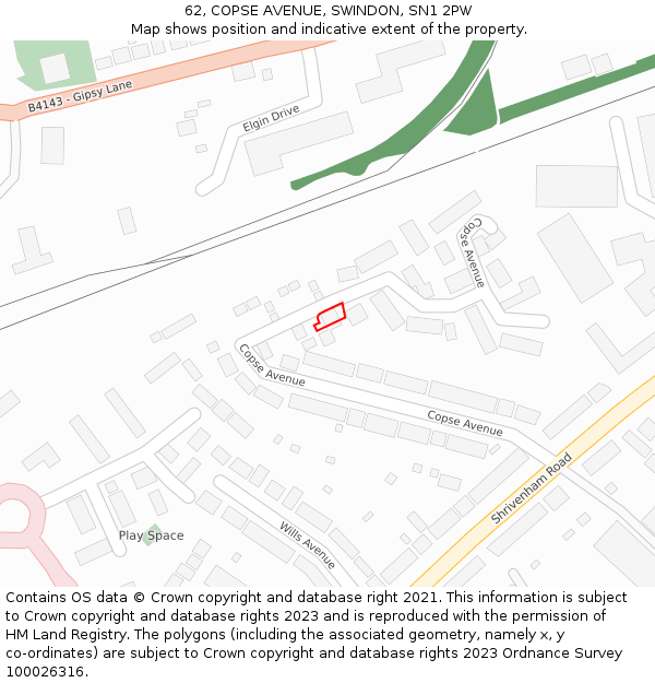 62, COPSE AVENUE, SWINDON, SN1 2PW: Location map and indicative extent of plot