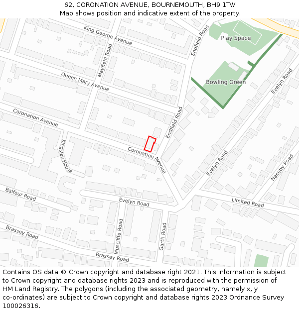 62, CORONATION AVENUE, BOURNEMOUTH, BH9 1TW: Location map and indicative extent of plot