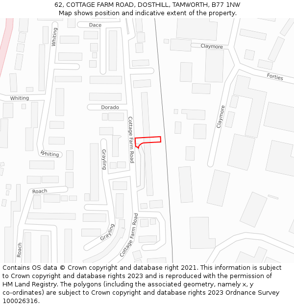 62, COTTAGE FARM ROAD, DOSTHILL, TAMWORTH, B77 1NW: Location map and indicative extent of plot