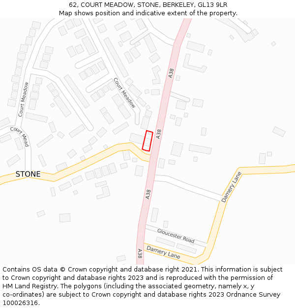 62, COURT MEADOW, STONE, BERKELEY, GL13 9LR: Location map and indicative extent of plot